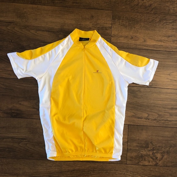 Concurve Mens Cycling Shirt Jersey Yellow White Size M 1/2 Zip Pockets - Picture 1 of 11